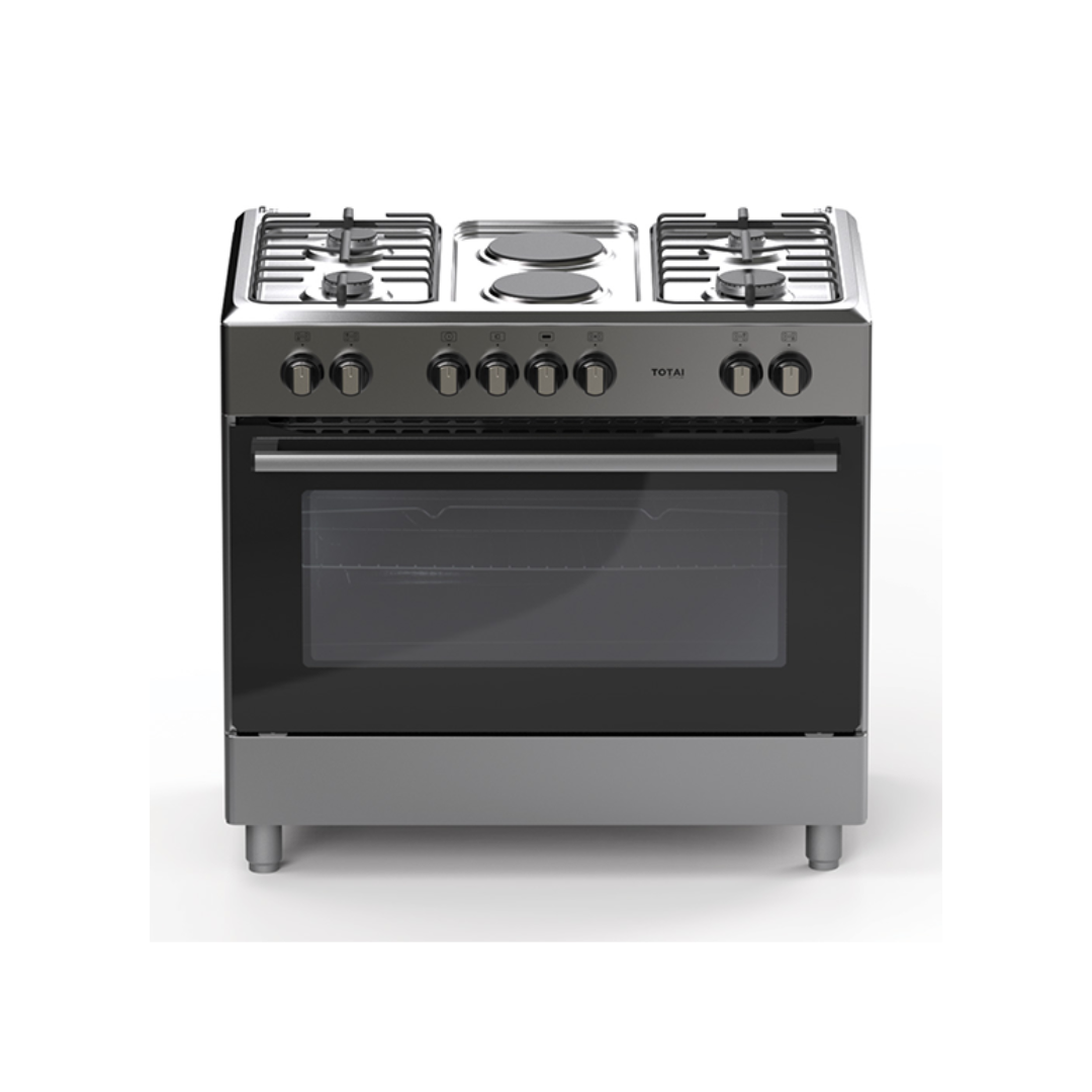 TOTAI TS 90CM 4 BURNER GAS COOKER WITH 2 ELECTRIC PLATES AND ELECTRIC OVEN- STAINLESS STEEL - T400CE