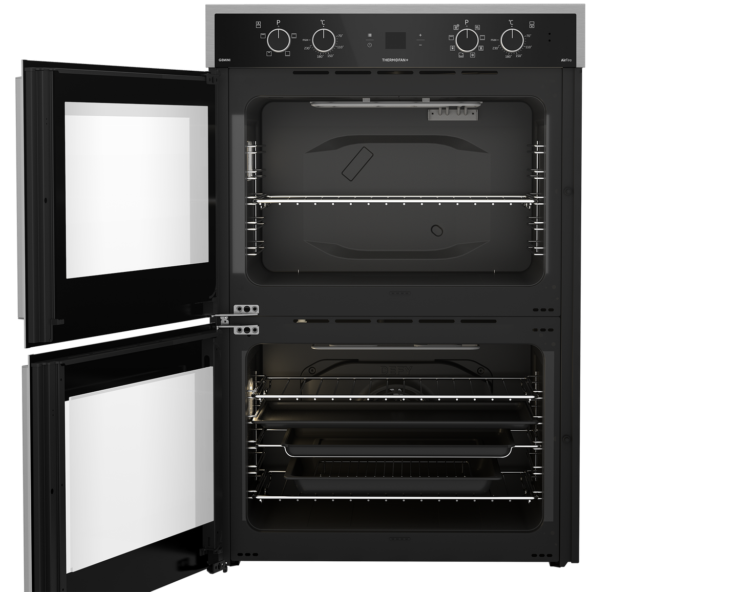 DBO767: Defy Gemini Thermofan+ Double Oven with Airfire Technology - Black