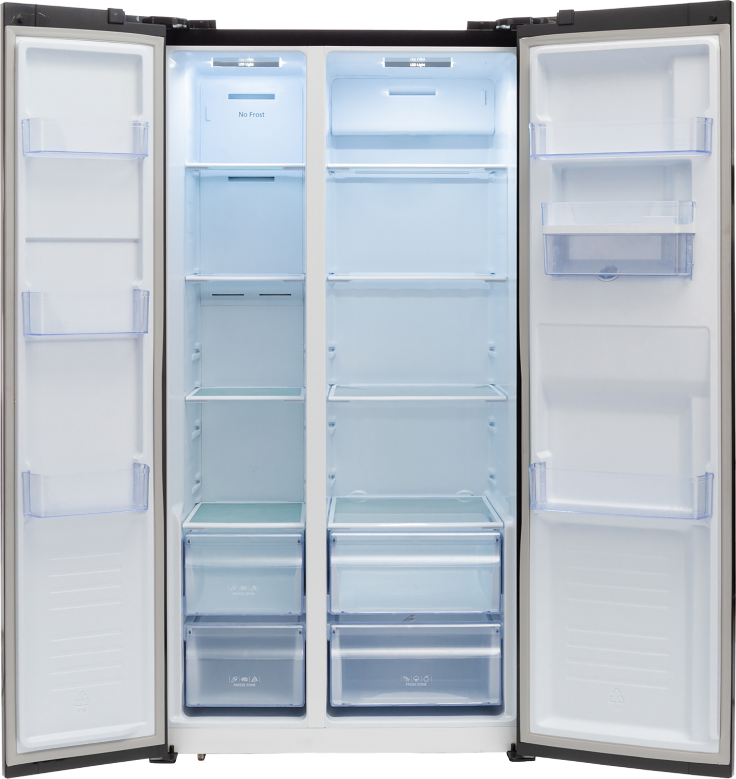 DFF456: Defy 496lt Elegant Black Glass Side by Side Fridge Freezer
