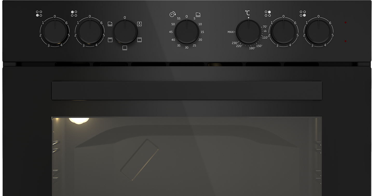 DCB822E: Defy Slimline Bundle - 60cm Glass Undercounter Oven Black + 60cm 4 Solid Plates Hob Black