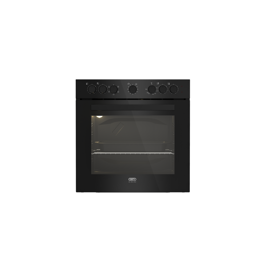 DCB822E: Defy Slimline Bundle - 60cm Glass Undercounter Oven Black + 60cm 4 Solid Plates Hob Black