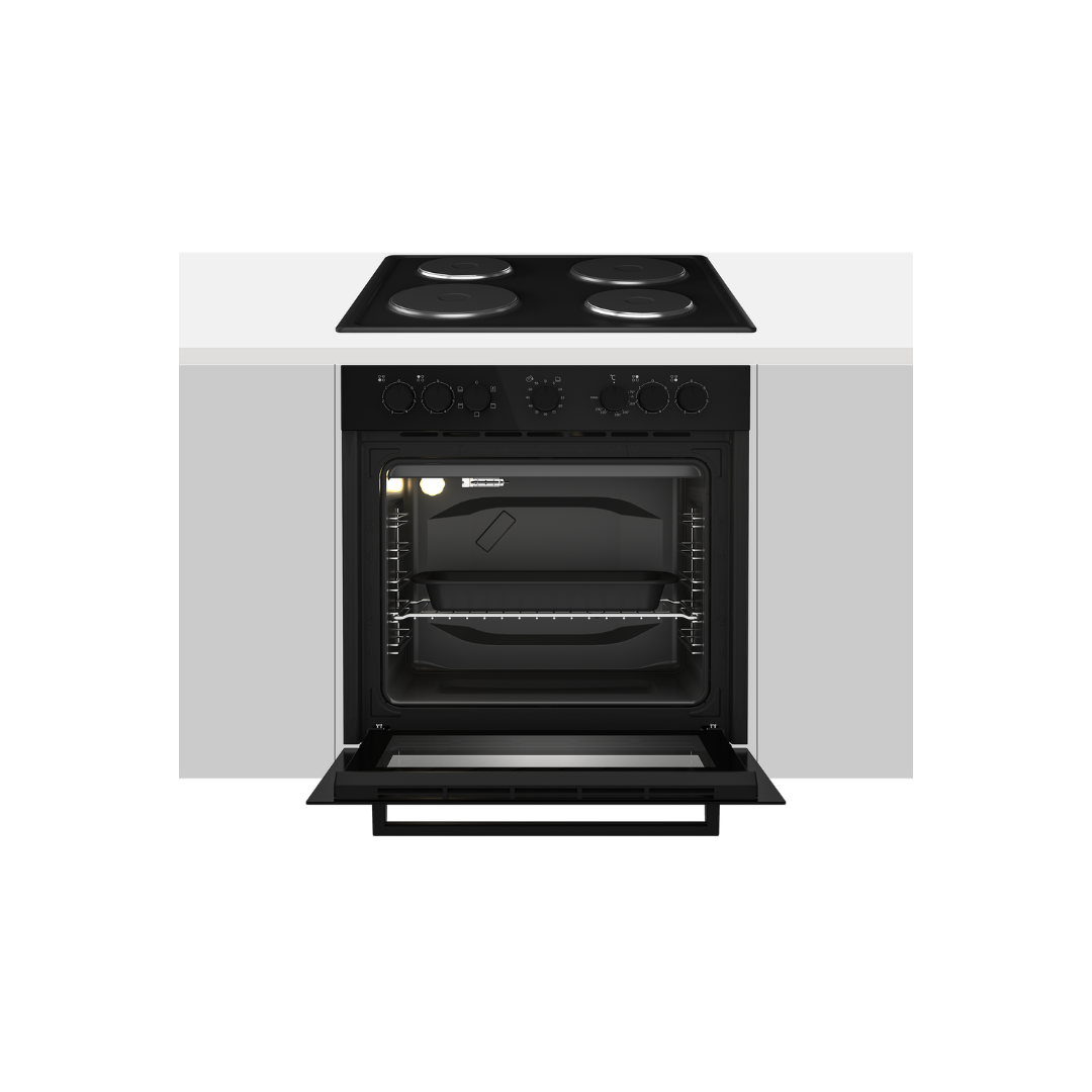 DCB822E: Defy Slimline Bundle - 60cm Glass Undercounter Oven Black + 60cm 4 Solid Plates Hob Black